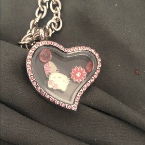 Pink Heart Locket Charm Necklace with Cute Enamel Charms